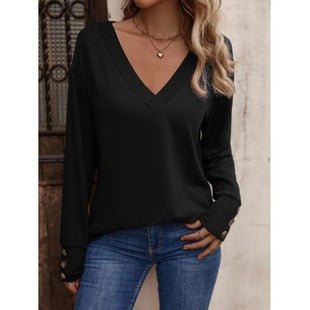 Women's V-Neck Sweater with Button Details Lune London