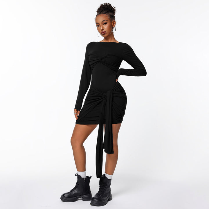 Robe portefeuille ajustée pour femmes avec manches longues et effet de gathering sur le côté Chic & Stil