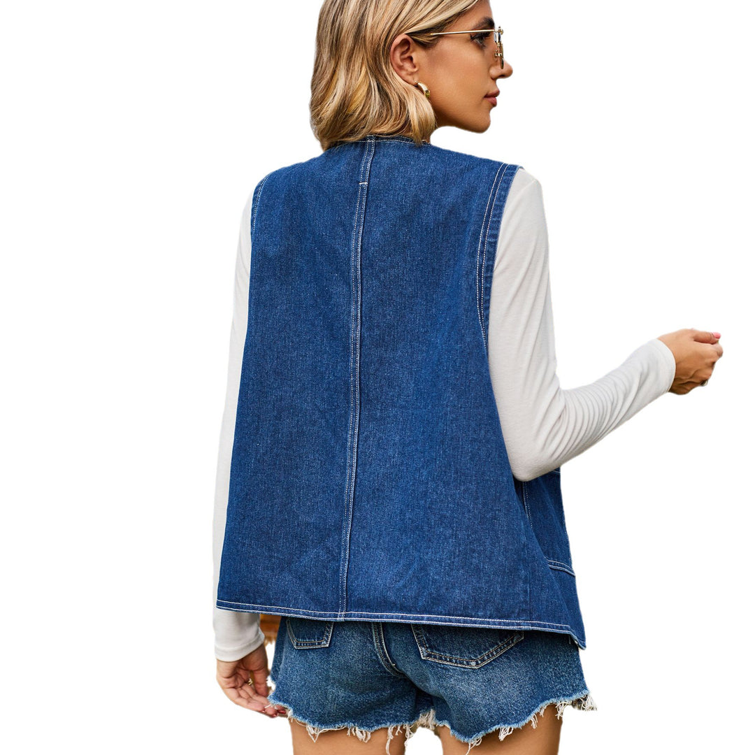 Casual denim vest for women with practical pockets and contrasting button details Lune London