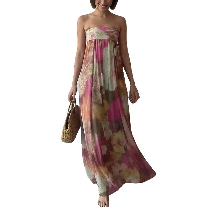 Robe longue de plage pour femmes avec design à épaules dénudées et motif floral Chic & Stil