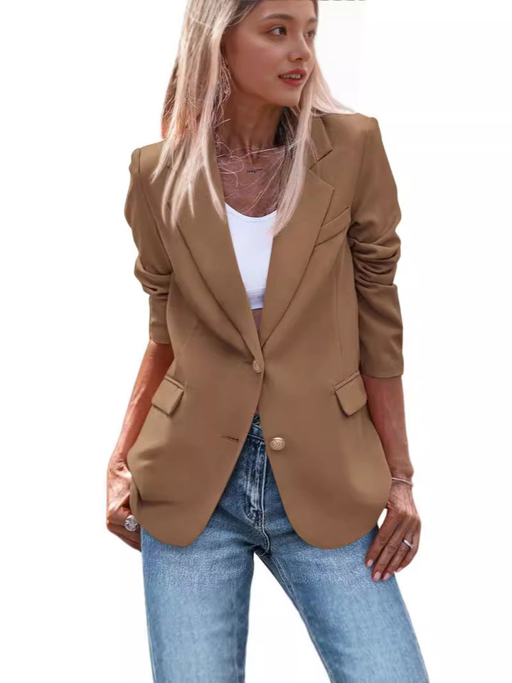 Ladies Elegant Blazer with Single Button Closure and Gold Buttons and Fitted Cut Lune London