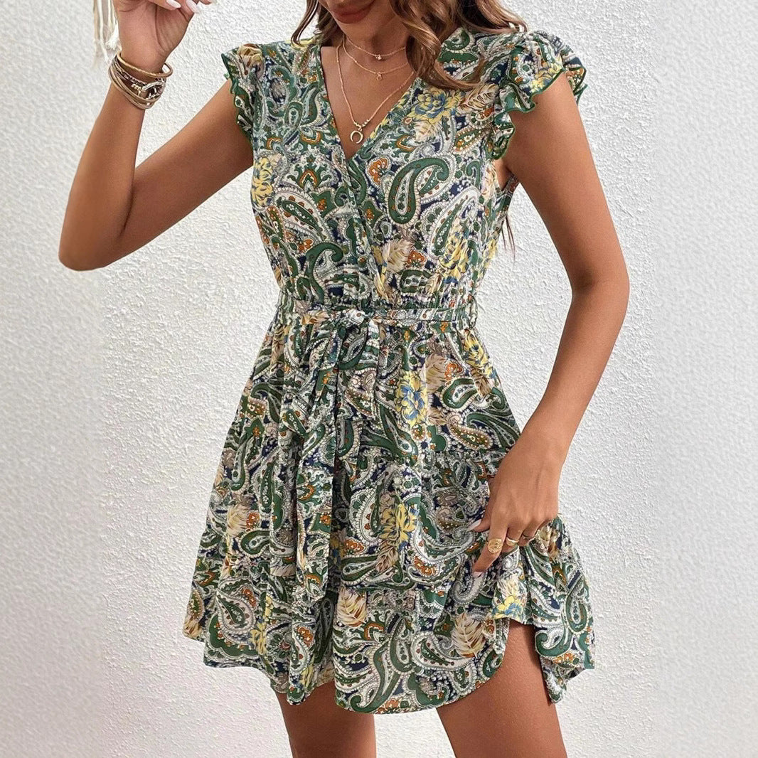 Ladies Mini Dress Printed Paisley Fluid Lune London