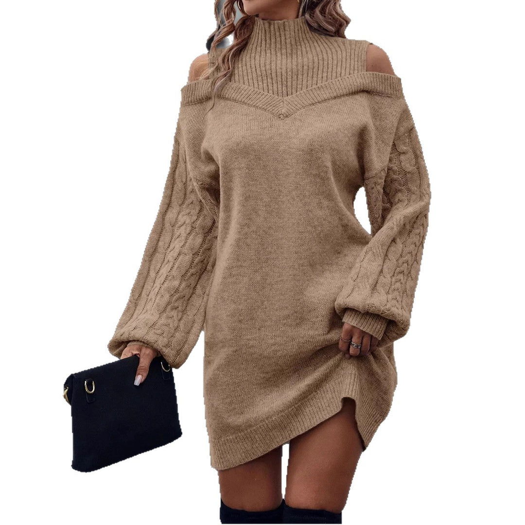 Knit dress for women with an off-the-shoulder design and high collar Lune London
