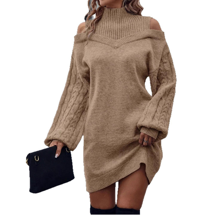 Knit dress for women with an off-the-shoulder design and high collar Lune London