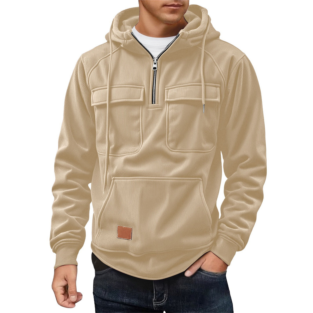 Fleece pullover for men with zip collar and practical pockets Lune London