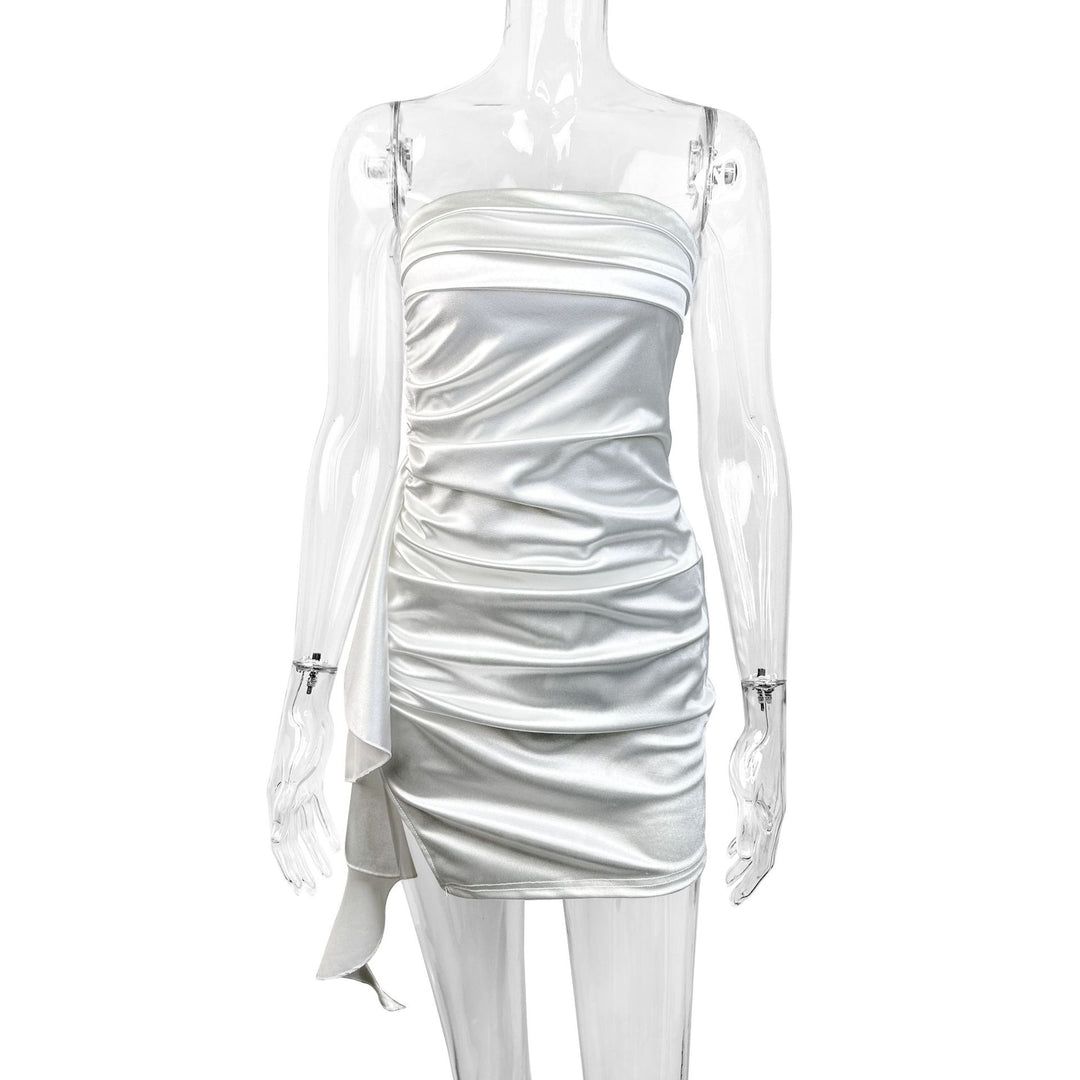 Women's Ruffle Mini Dress with Strapless Design and Side Split Lune London