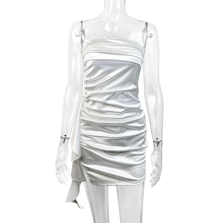 Women's Ruffle Mini Dress with Strapless Design and Side Split Lune London