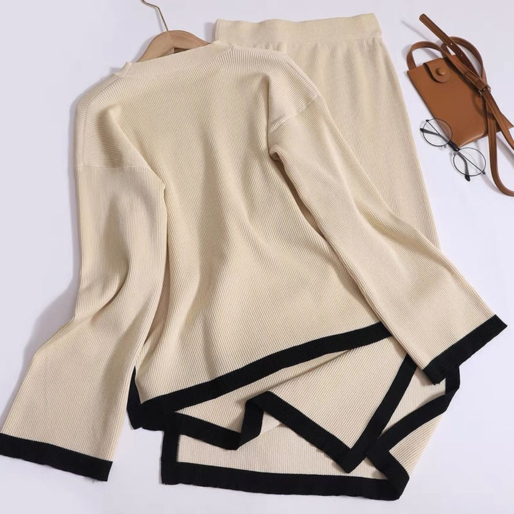Women's knit loungewear set with decorative contrast hem Lune London