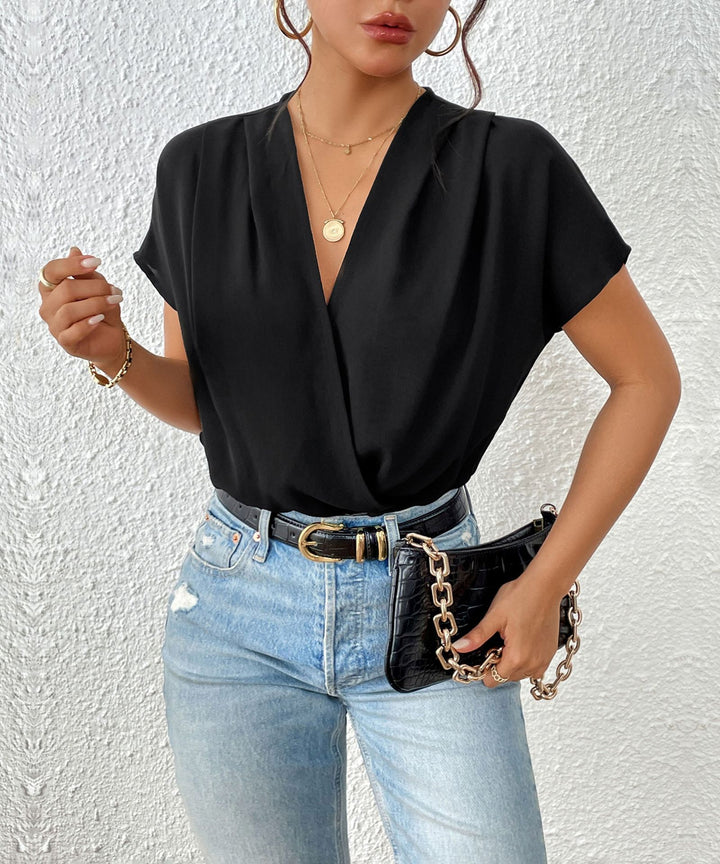 Elegant V-neck blouse for women with short sleeves Lune London