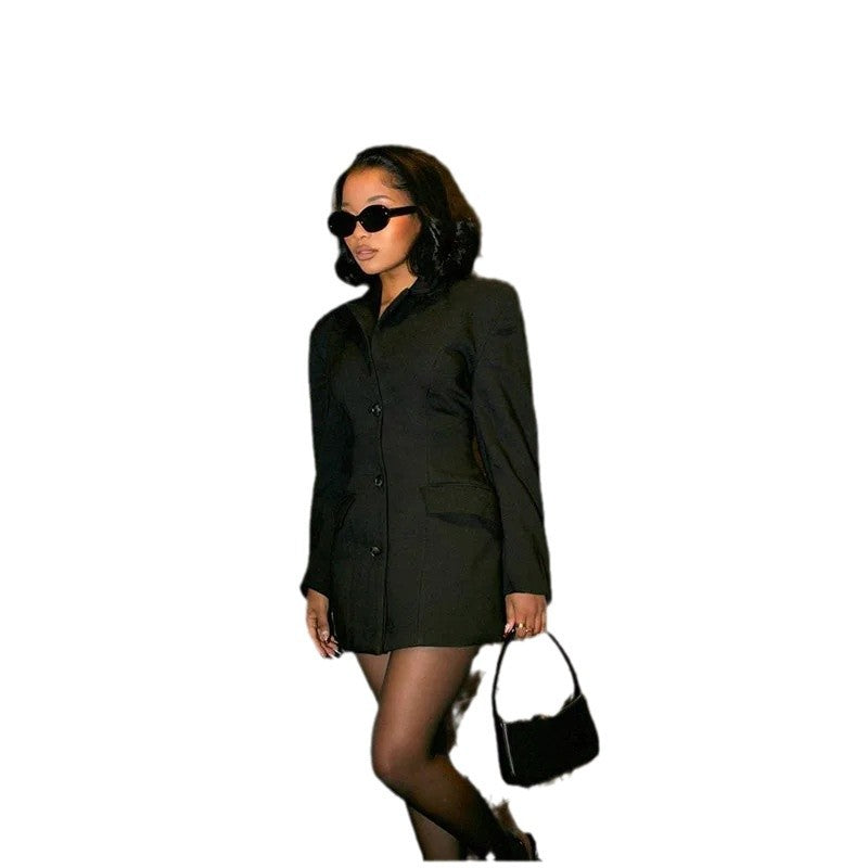 Elegant short dress for women with button details and deep V neckline Lune London