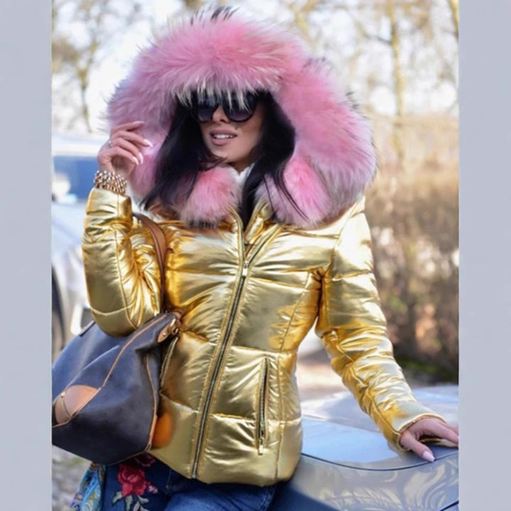 Lady quilted jacket with luxurious fur collar and practical pockets Lune London