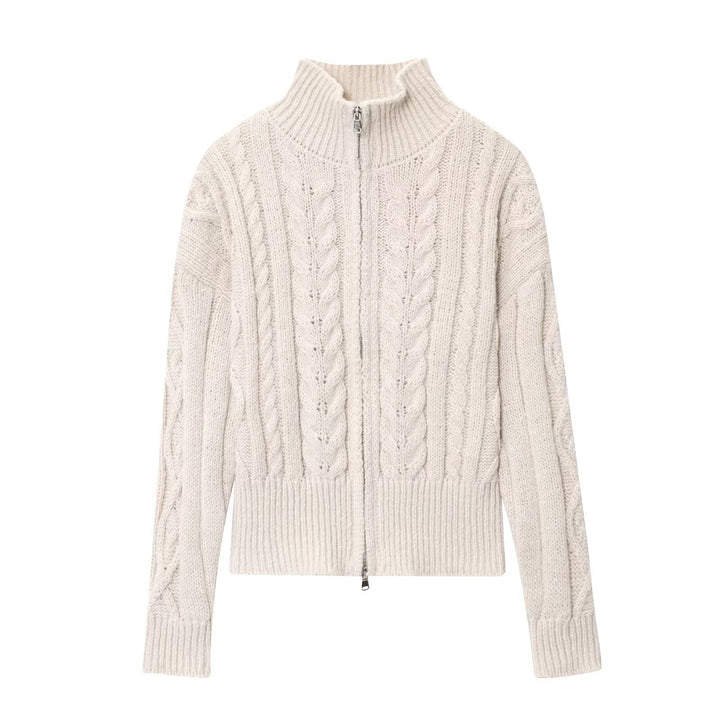 Knit sweater with high collar and zipper for women Lune London