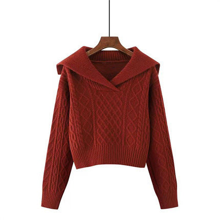 Knit sweater for women with wide collar and sophisticated twisted pattern Lune London