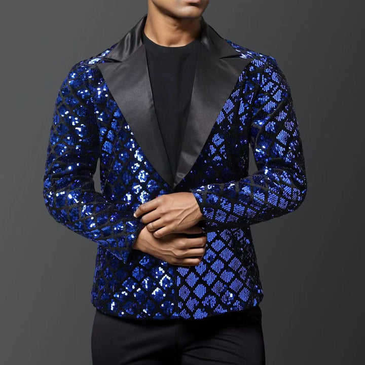 Shiny tuxedo blazer for men with luxurious sequin patterns Lune London