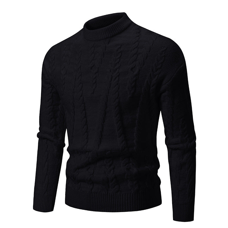 Slim knit pullover for men with cable pattern and high collar Lune London