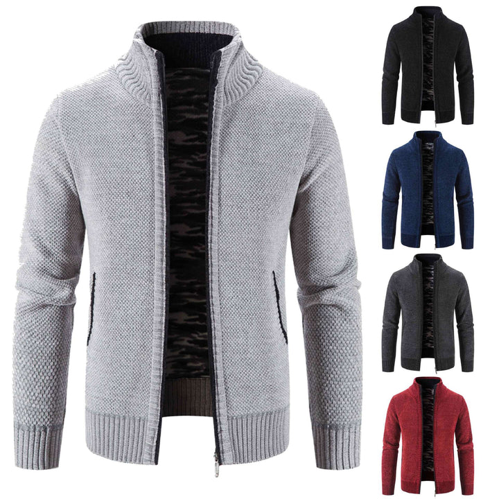 Men's knit jacket with high collar and practical zippered pockets Lune London