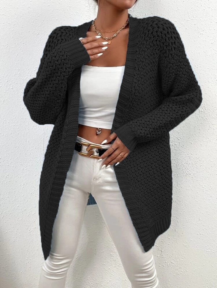 Thick knit jacket for women with a modern crochet pattern and a relaxed fit Lune Londonl