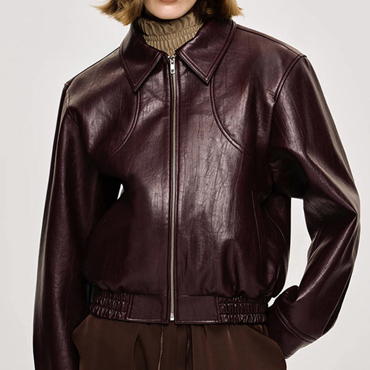 Faux leather jacket for women with trendy oversized fit and elastic waist Lune London