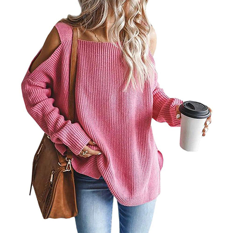 Pull-over tricot off-shoulder pour femmes avec matériau doux et coupe décontractée Lune London