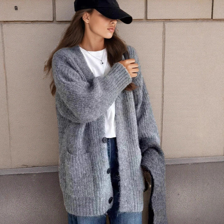 Lune London | Women's chunky knit cardigan with unique texture patterns and practical pockets