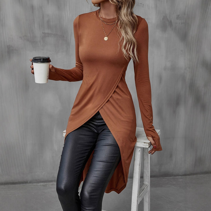 Robe portefeuille pour femmes avec manches longues et coupe asymétrique Chic & Stil