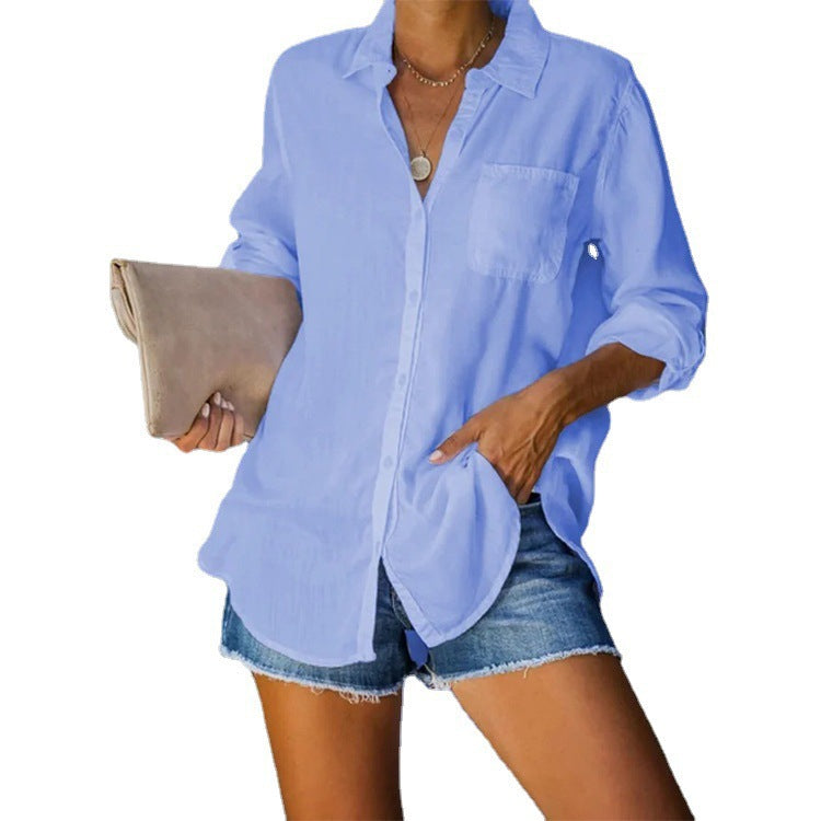 Casual blouse for women with a relaxed fit and practical chest pockets Lune London