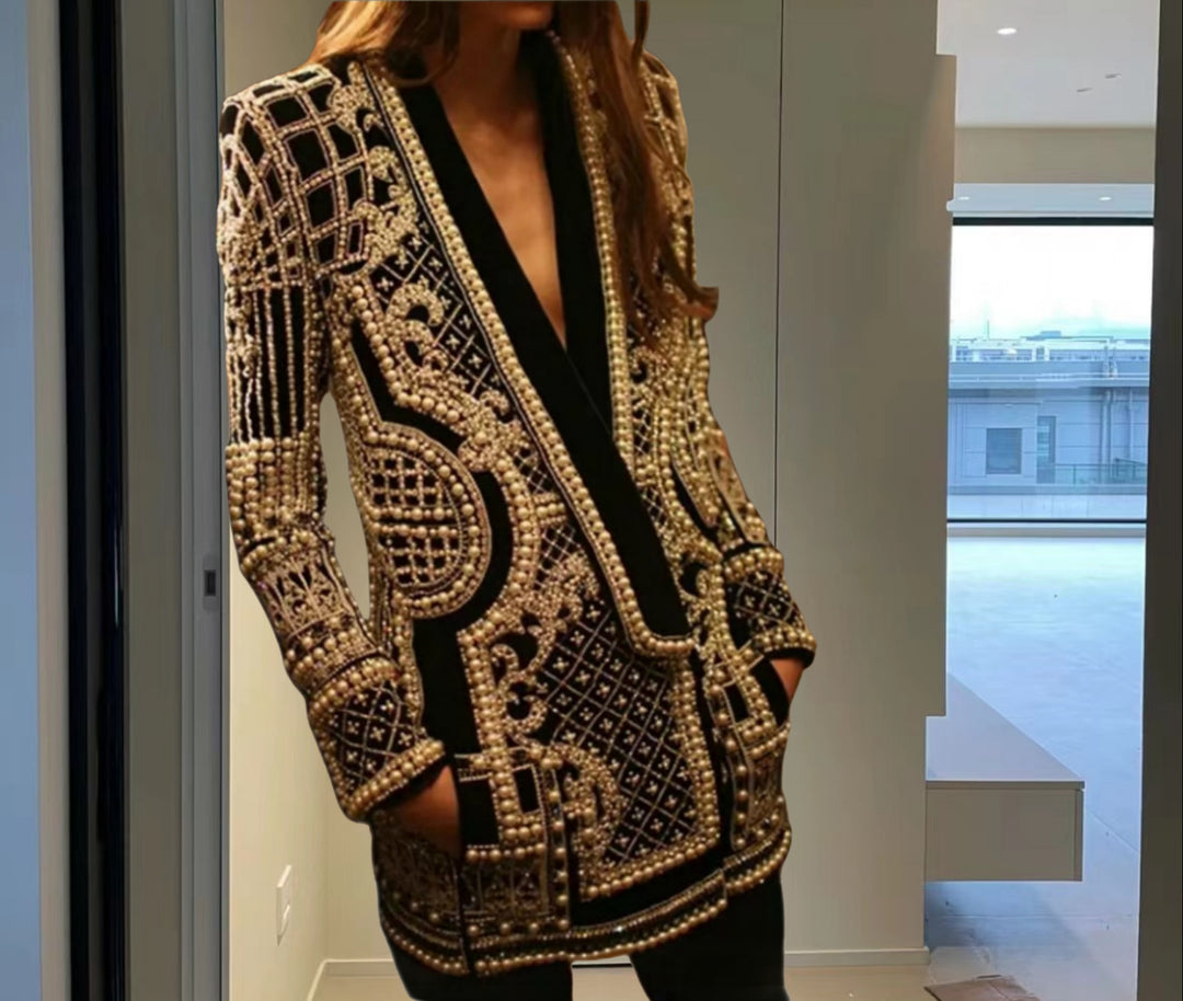 Women Elegant knitted cardigan with sparkling bead trim Lune London