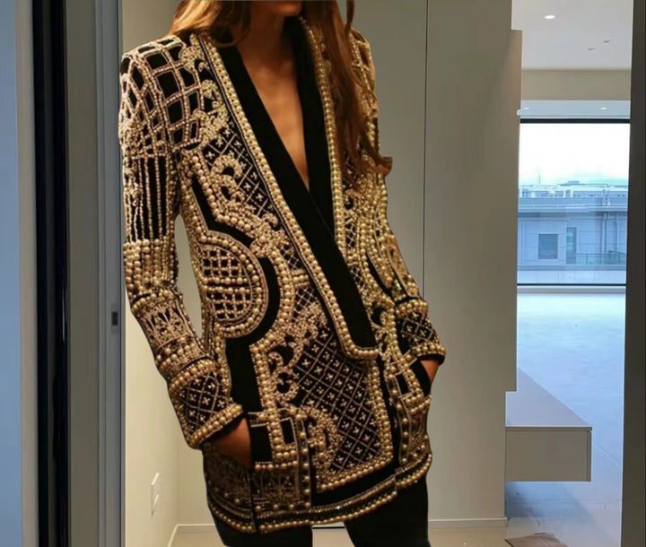 Women Elegant knitted cardigan with sparkling bead trim Lune London