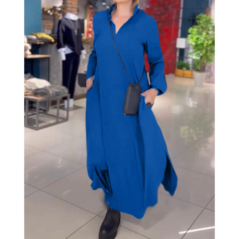 Casual maxi dress for women with a modern shirt design and practical side pockets Lune London