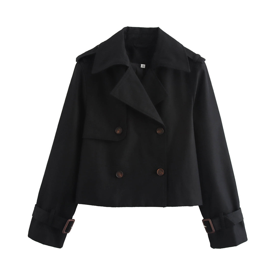 Elegant short jacket for women with double row of buttons and adjustable belt Lune London