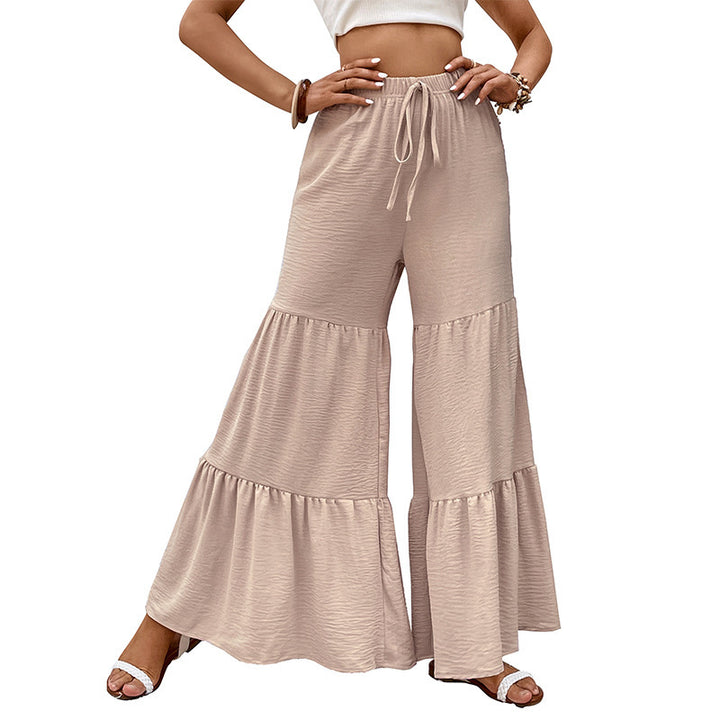 High-waisted flared palazzo pants for women with ruffled hem Lune London