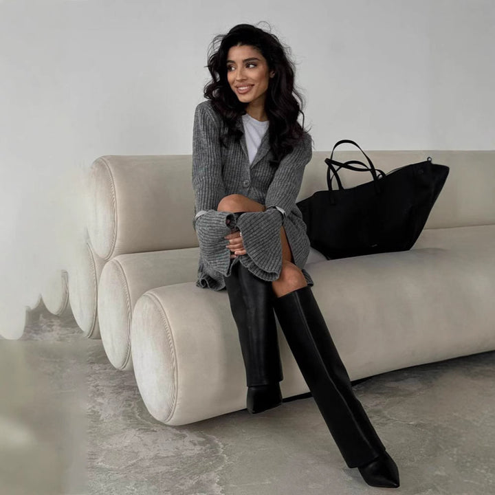 Knitted dress for ladies with a trendy collar and long sleeves Lune London