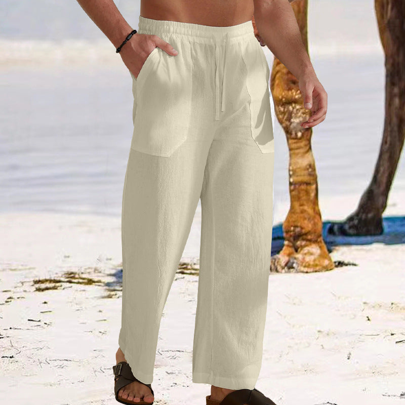 Men's casual linen pants with elastic waistband and practical side pockets Lune London
