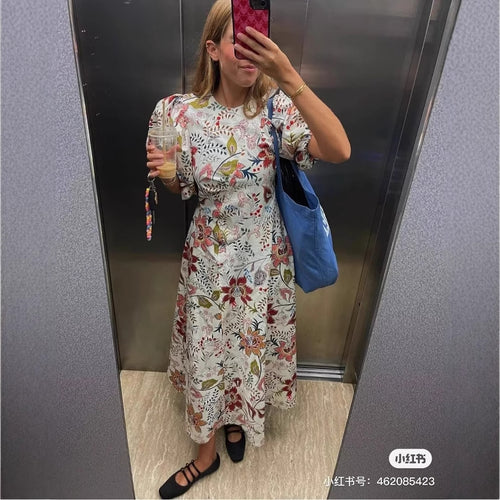 Maxi dress for women with floral print and voluminous sleeves Lune London