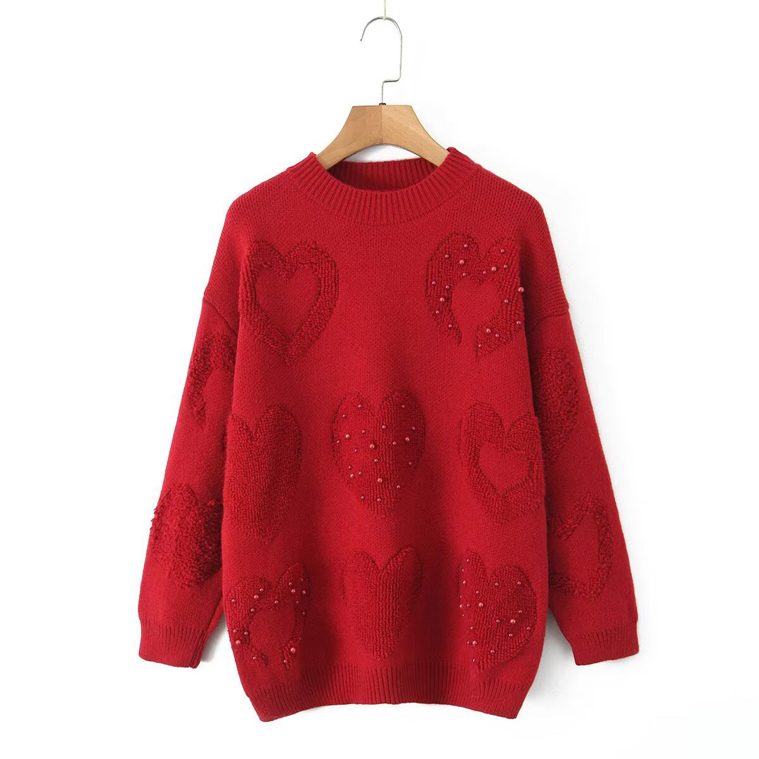Pull en tricot confortable pour femmes avec motifs en cœur Chic & Stil