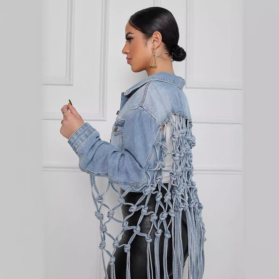 Denim jacket for women with a unique knot detail and a relaxed fit Lune London