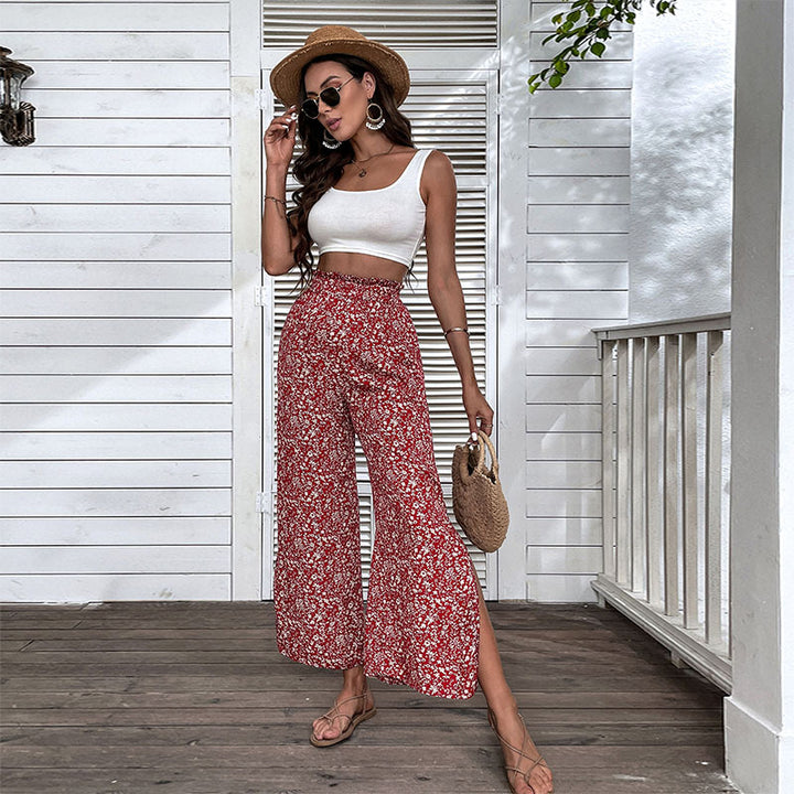 Women Wide Leg Pants Floral Print Lune London