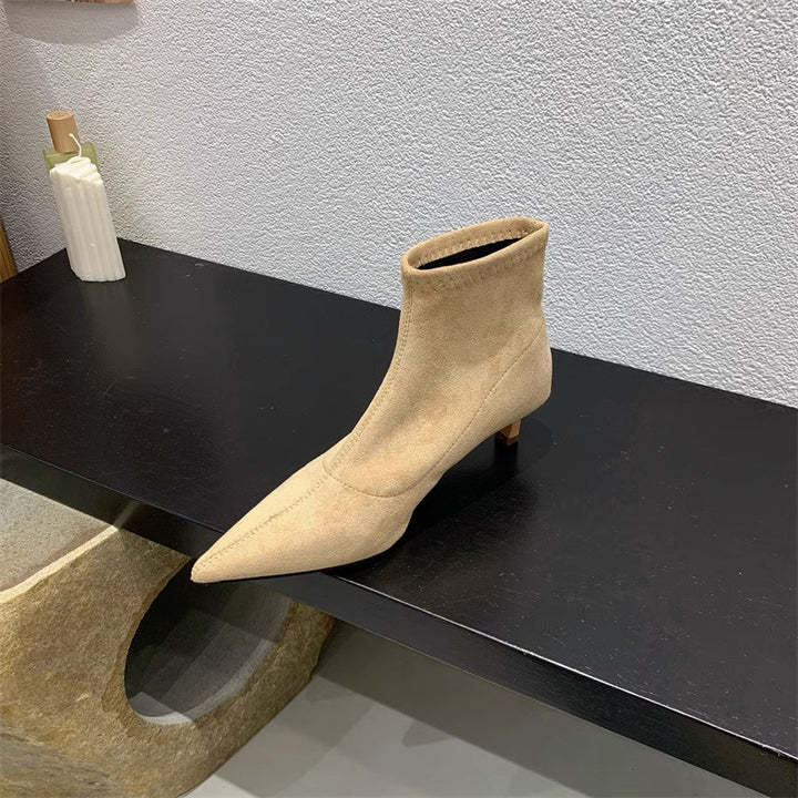 Ladies Elegant Soft Suede Ankle Boots with Trendy Chic Stiletto Heel