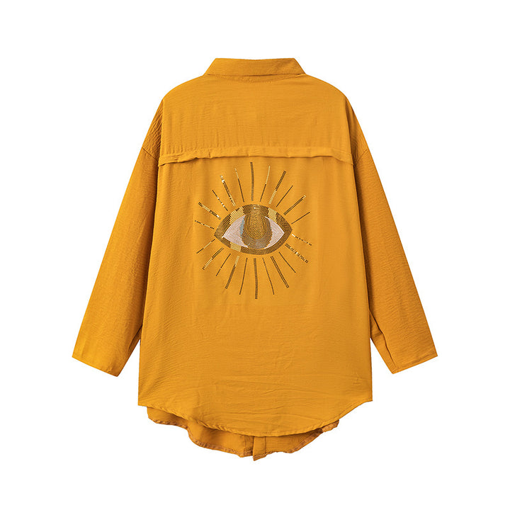 Graphic button-up shirt for plus size women Lune London