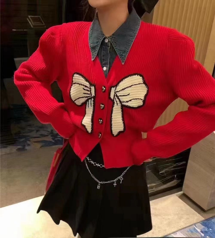 Knit jacket for women with large bow detail Lune London