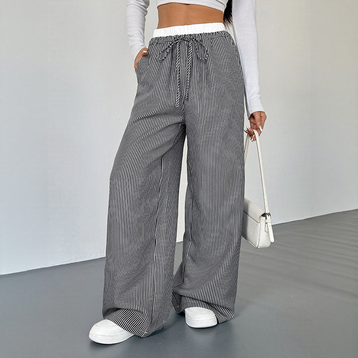 Wide striped pants for women with drawstring belt Lune London
