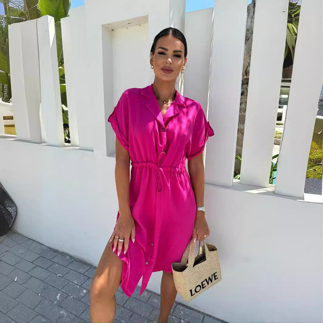 Relaxed button-up shirt dress for women with tie belt Lune London
