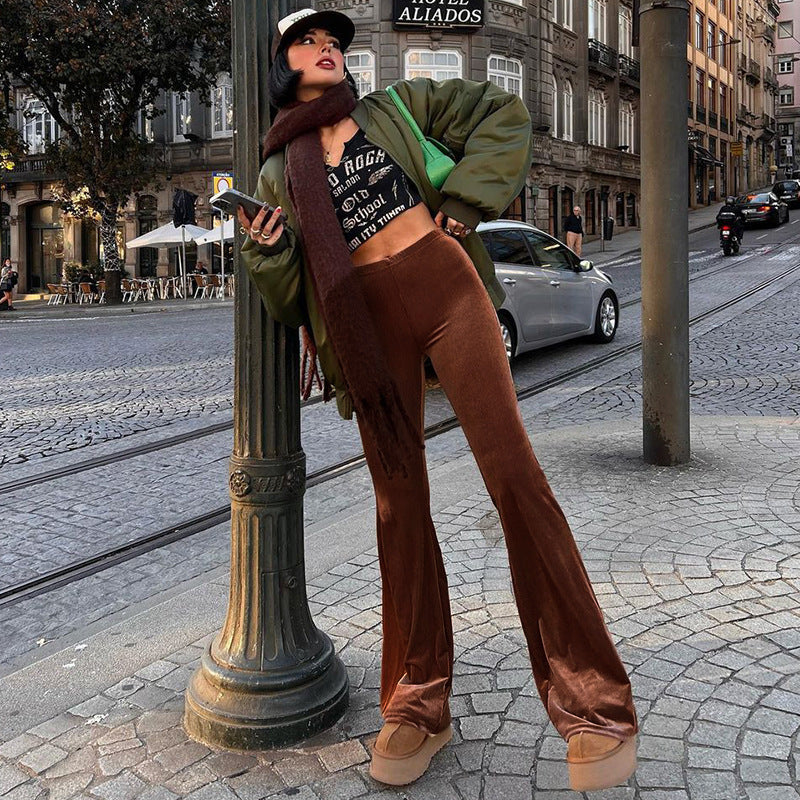Elegant Women's Elephant Leg Pants With High Waist And Smooth Chic Material