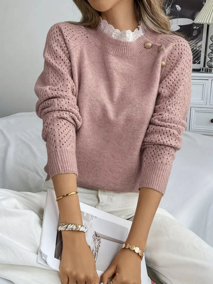Fine knit sweater for women with crochet inserts Lune London