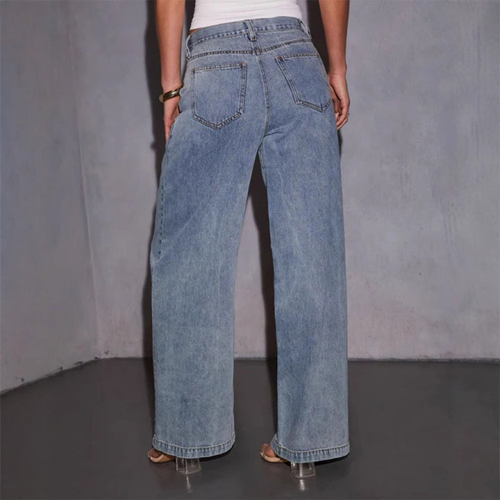 Pantalons en denim larges pour femmes avec taille haute et coupe décontractée Chic & Stil
