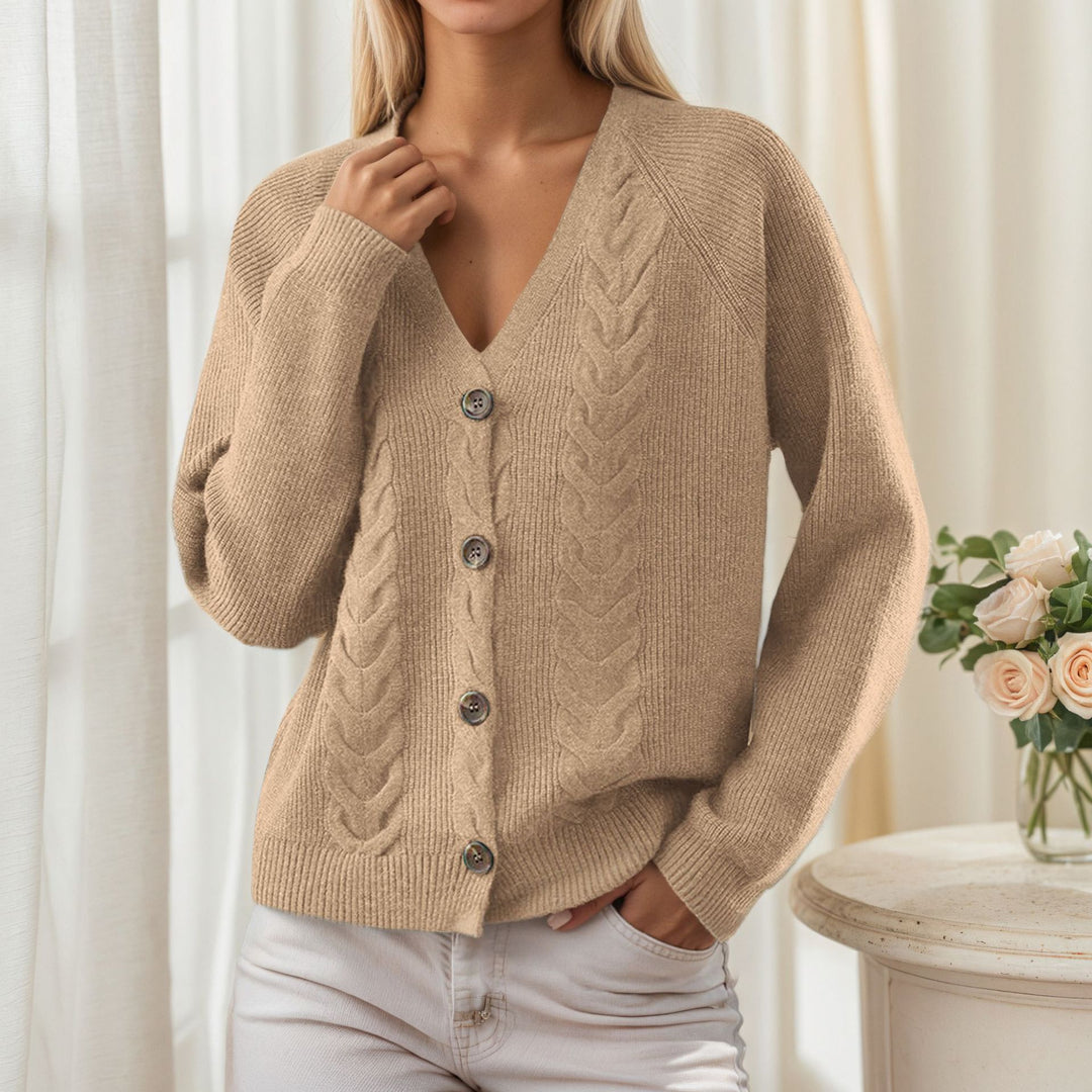 Women’s knitted jacket with V-neck and trendy twisted pattern Lune London