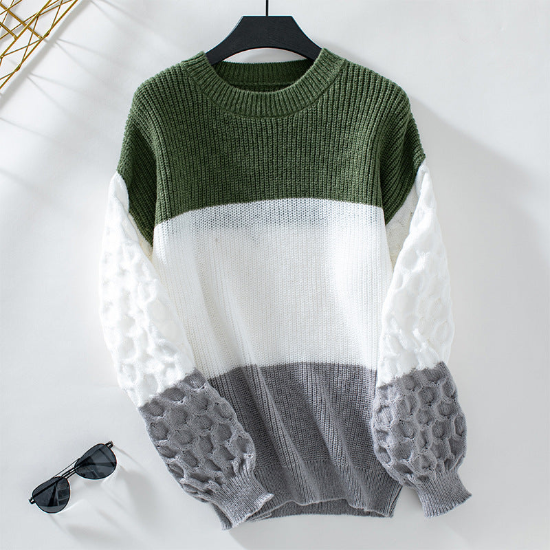 Trendy women's sweater with structured sleeves and block stripes Lune London