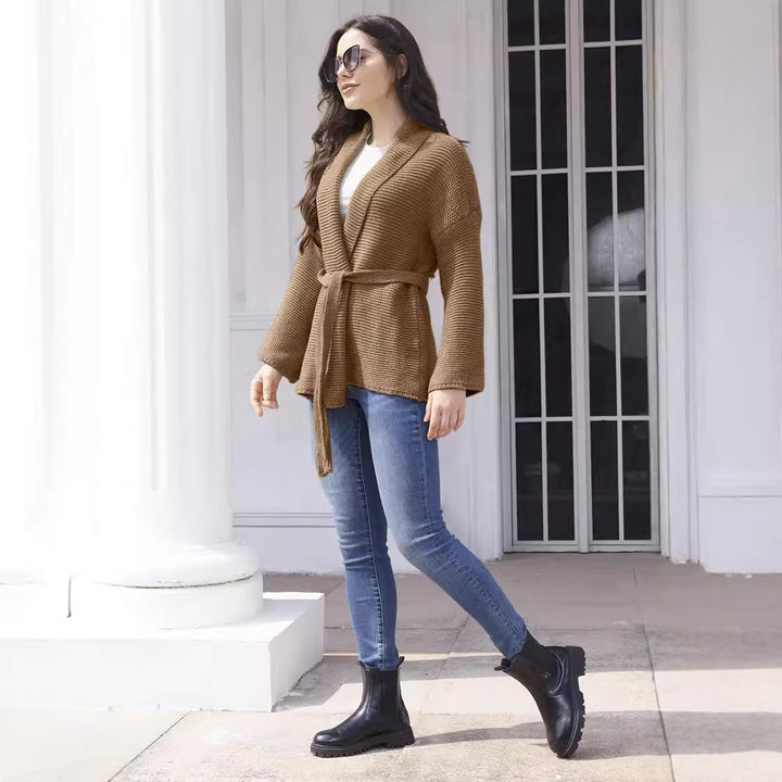 Women's knit jacket with tie belt and relaxed fit Lune London