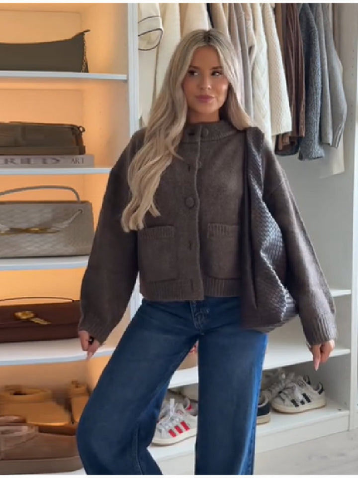 Oversized knit jacket for women with button details Lune London
