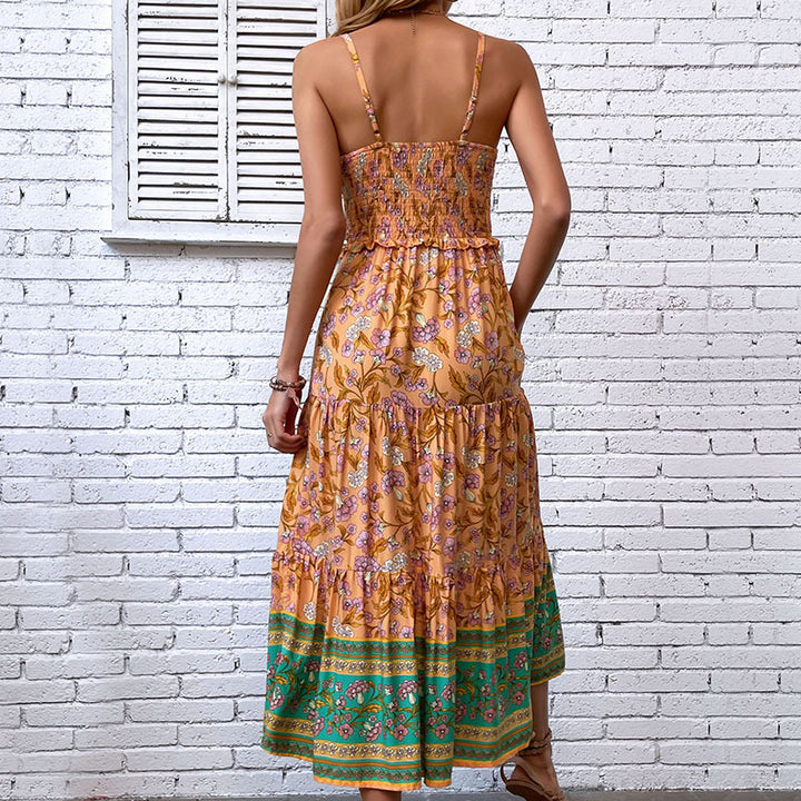 Bohemian maxi dress for women with ruffle hem detail Lune London